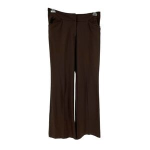 Karen Kane Dress Pants Brown Scalloped Trim Straight Leg Trousers Women's Size 6